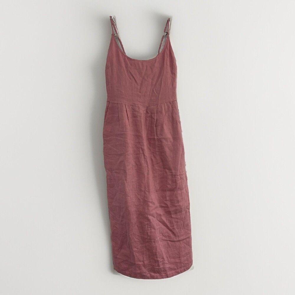 Quince Dress Size XS Linen Scoop Neck Midi Pink Mauve Spaghetti Straps